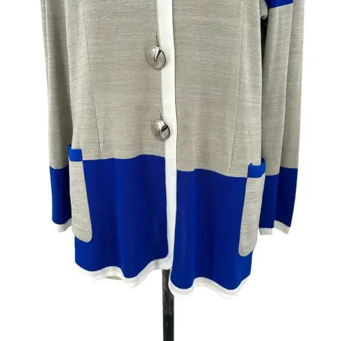 Misook Exclusively Cardigan Blazer Royal Blue Gray Stripe Button Front Size XL - Image 3