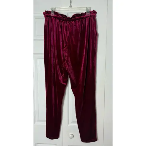 Missguided Burgundy Wine Red Velvet Paper Bag High Waist Joggers Size 12 Large