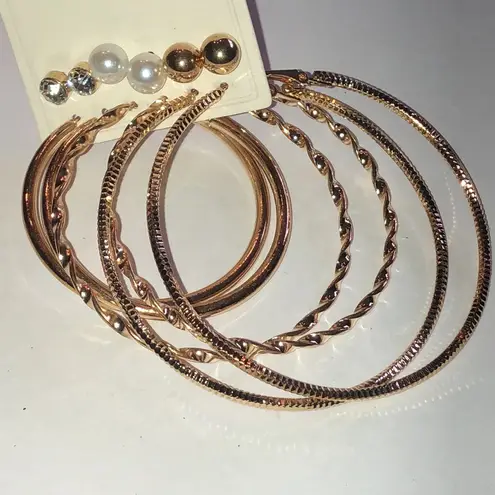 Elegant Gold Tone Hoop and Dainty Stud Boho Earring Set
