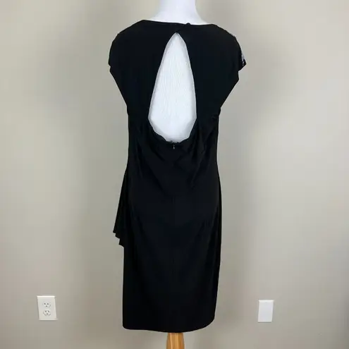 MSK Dress Womens 14 Black Cowl Neck Sheath Draped Waist Beaded Cap Sleeve Knee