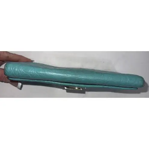 Kate Spade Teal Leather Minimalist Old Money Classic Folding Wallet Clutch Purse Blue