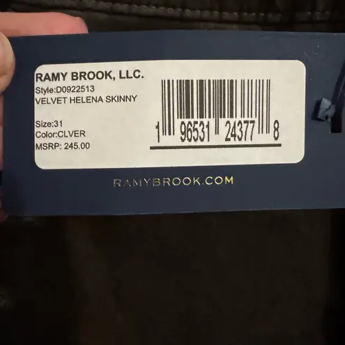 Ramy Brook NEW Velvet Helena Skinny 5 Button Pockets Green Clover Size 31