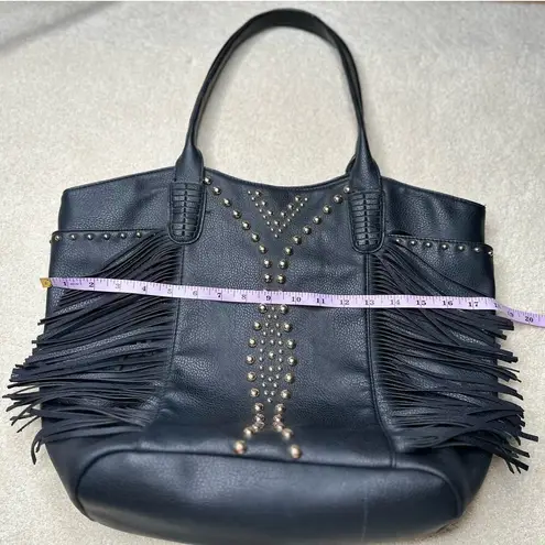 Big Buddha : Gold Riveted Black Fringed Oversized Tote