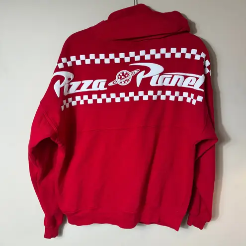 Disney Parks Toy Story PIZZA Planet Spirit Jersey Full Zip Hoodie Adults SZ M Red