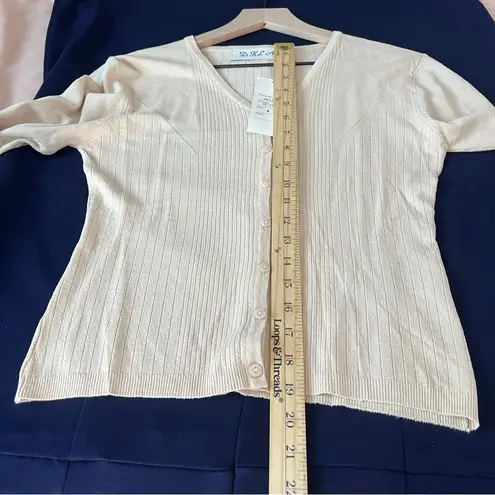 DKLA Beige Stretch Knit Ribbed Long Sleeve V