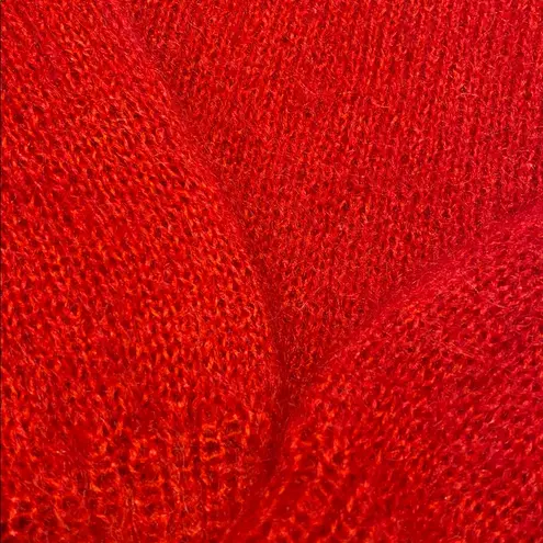 VTG Mohair Hand Knitted Postbox Red Cardigan w pockets Jennifer Reed Medium