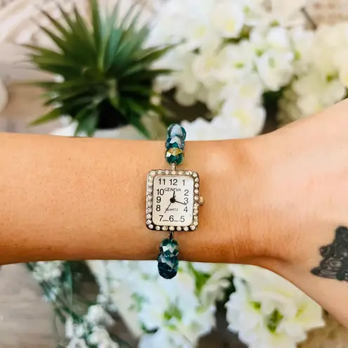 Geneva Blue Bead Bracelet Watch