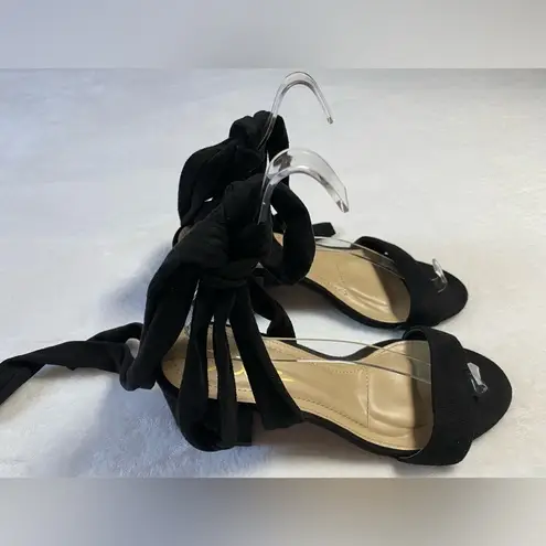 Lulus Lulu’s Trinidad Black Suede Lace-Up Heels Size 8