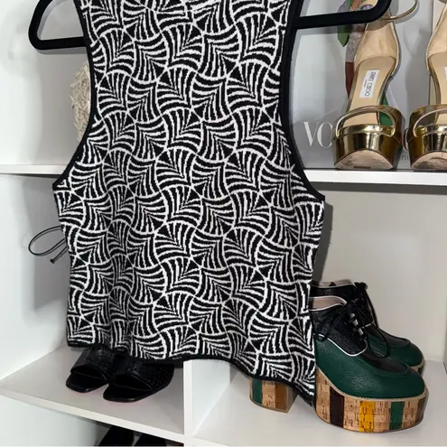 Maeve Anthropologie Maria Black White Geo Knit Sleeveless Mockneck Crop Sweater