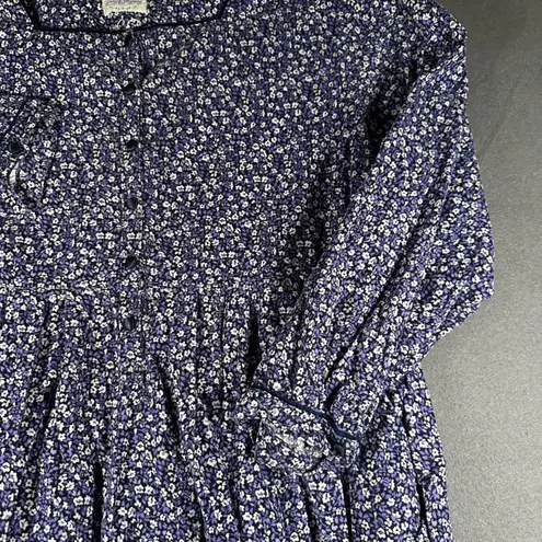 Lanz of Salzburg Women Blue Floral Button Front Midi Dress Prairie Cottagecore Purple Size XL