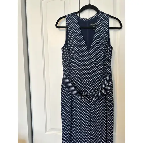 Long Tall Sally navy and white sleeveless pant romper US 8 39" inseam Blue