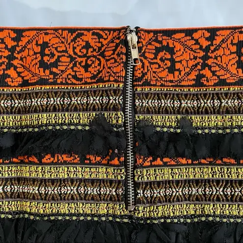 English Rose New Frayed Fringe Embroidered Striped Bandage Mini Skirt