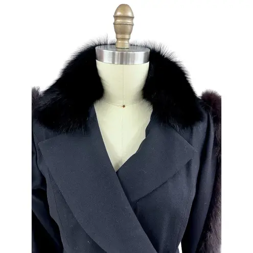 VTG VICTORIA NEW YORK Black Wool & Fur Coat Sz. 12 Size M