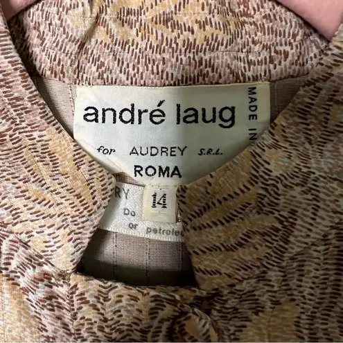 Vintage André Laug for Audrey Silk Jacquard Blouse 1970s Italy Size 14 Brown