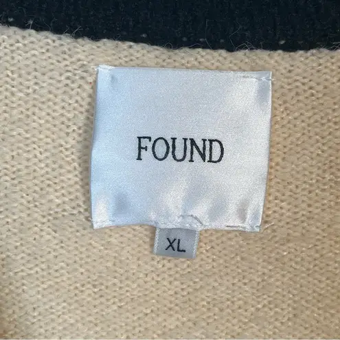 Found Sima Contrast Collar Knitted Cardigan Sweater Sz XL Cream Black Unisex