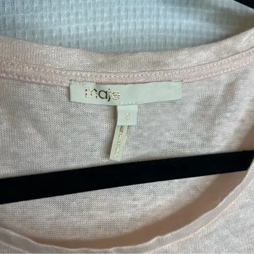 Maje | Size 2 Glitter Sparkle Pink Sleeveless Muscle Tee Relaxed Fit Linen