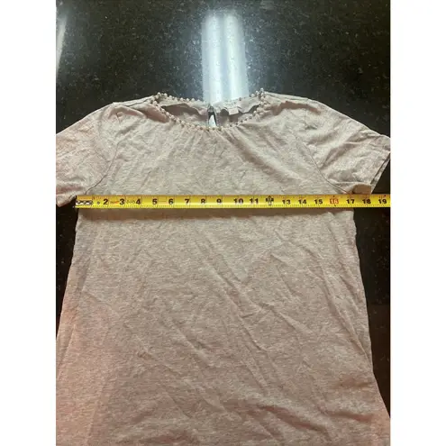 J.Crew  Gray Tee Embellished Neckline Pearls Bling Sz Sm T-shirt Shirt Blouse