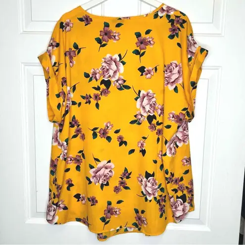 Speed Limit Floral Print Blouse Gold Yellow Short Sleeve Size Plus