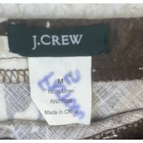 J.Crew  Skirt Womens Brown Cream A-Line‎ Flare Floral 100% Linen Size Medium