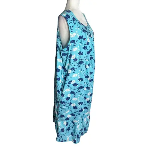 Anthony Richards Sleeveless Floral MuuMuu 2X Blue Cotton House Dress Pockets