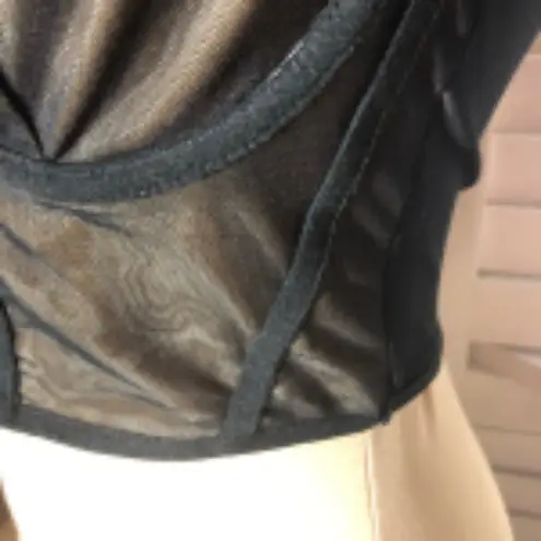 Edikted Megan Mesh Structured Corset Crop Top Long Sleeve Sheer Lined Black sz M