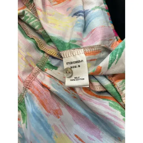 Peach Love California Dress Watercolor Works Tiered Long Gathered Sleeve Rainbow