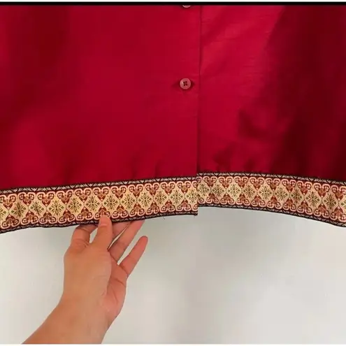 Silk Lore Beth Terrell blouse Jacket shantung Silk Top MEDIUM red gold