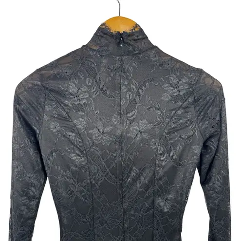 SKIMS Lace Turtleneck Mini Dress Black Sheere Floral Long Sleeve Size Small