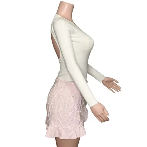 Danielle Guizio GUIZIO Gemma Cable Knit Wool-Blend Wrap Mini Skirt, Pink, XS