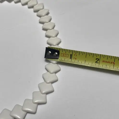 Trifari Signed White Plastic Beads Necklace Gold Tone Clasp