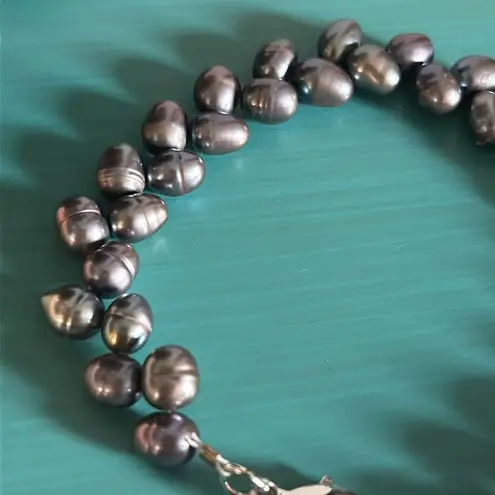 Set Peacock Luster Freshwater Rice Pearl Bracelet Ring Necklace Collection Gray