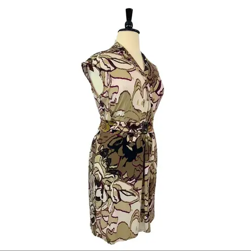 Dana Buchman Women's Dress Wrap Top Matte Jersey Cream Tan Print Belted Size XL