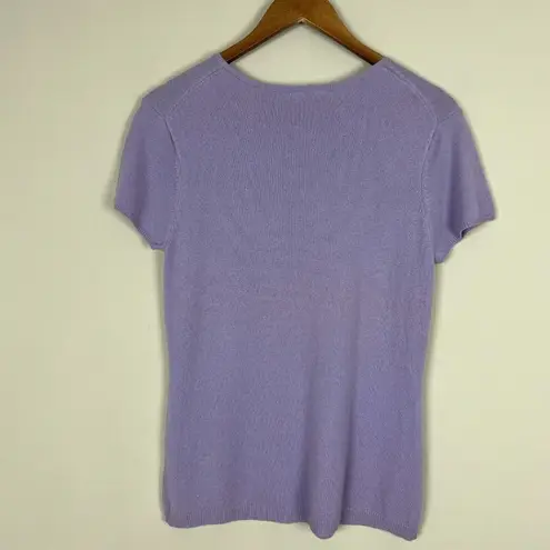 Gene Meyer Cashmere Sweater Womens Large Purple Crewneck Short Sleeve Classic L