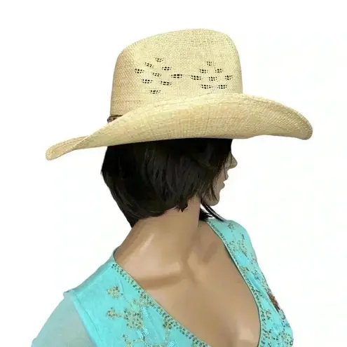 The Great Western Feather Straw Cowboy Cowgirl Hat Unisex, Country, Coachella, Tan