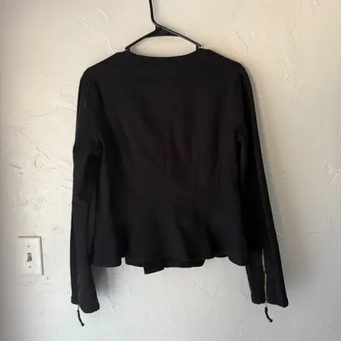 Elle Black Moto Jacket L Peplum Hem Full Zip Long Sleeve Casual Grunge