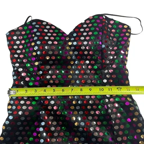 Vintage 80s Nadine Rainbow Swiftie Disco Ball Sequin Strapless Mini Dress Black