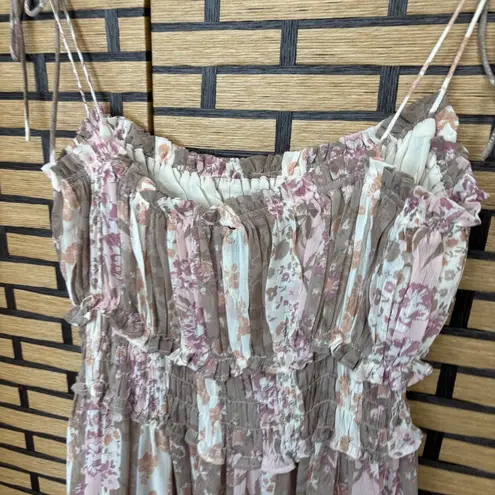 Vici Brown And Pink Floral Maxi Dress Size Medium