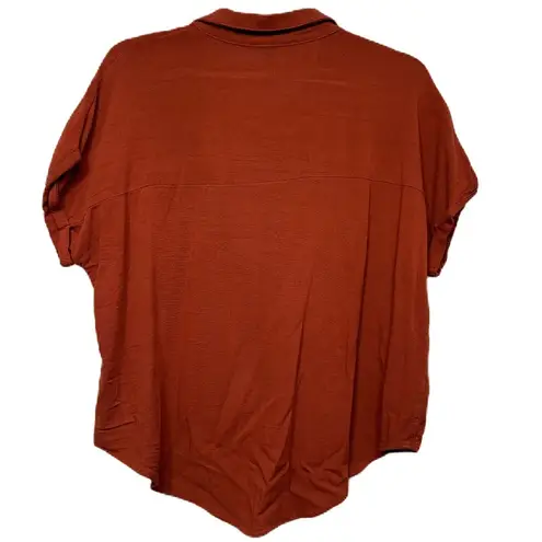 Moa Moa Burnt Orange Dark Short Sleeve Button Down Front Shirt Size Large