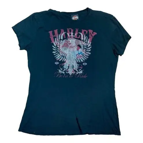 Harley Davidson women's medium short sleeve bling tee graphic black moto biker