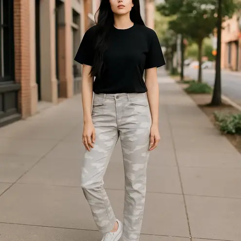 Democracy Ab Solution Gray Camo Print Skinny Ankle Pants Zipper Pockets Womens