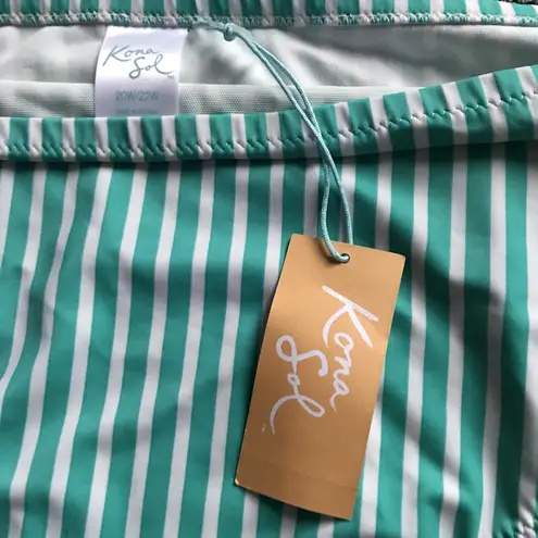 Kona Sol Women's Plus Size Bikini Bottom Green Stripe 20W/22W