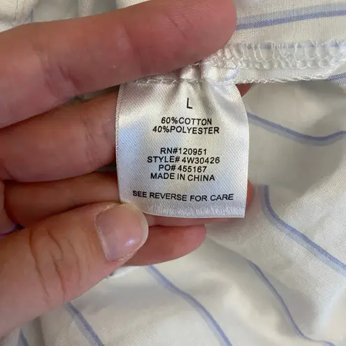 Olive & Oak Shirt L White Blue Pinstripe Button Down Oversized Blouse