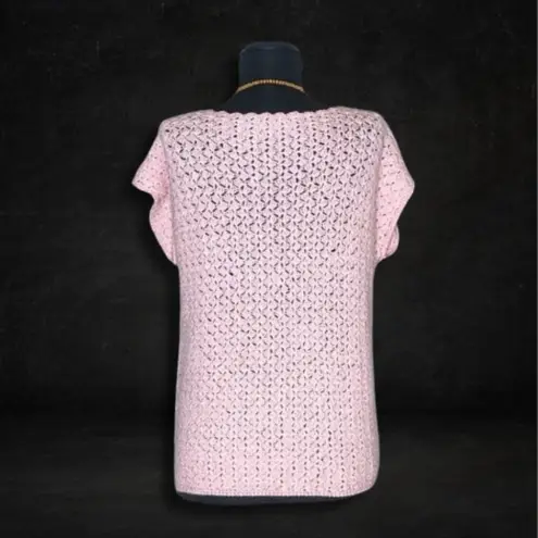 Vintage Handmade Crochet Knit Blouse Light Pink Medium
