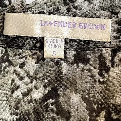 Lavender Brown Green Snakeskin Print Sheer Blouse - Small