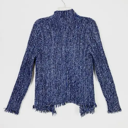 Velvet by Graham & Spencer Blue & Black Fringe Cardigan Sweater Blue