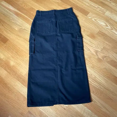 Sincerely Jules Black Denim Cargo Maxi Skirt | Size 5/26 | NWT | Front Slit | Utility Y2K