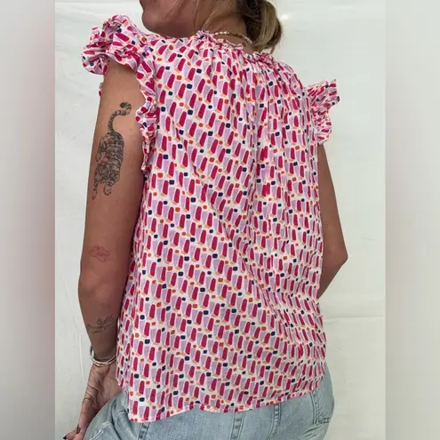 THML Pink and Red Patterned Ruffle Top