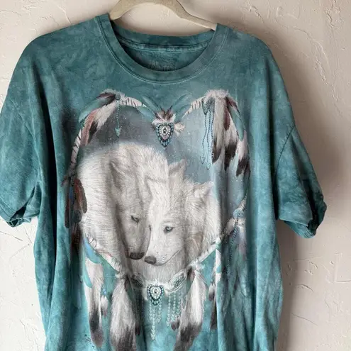 The Mountain XL Wolf Native Tribal Feather Teal Dream Catcher Oversized T Shirt