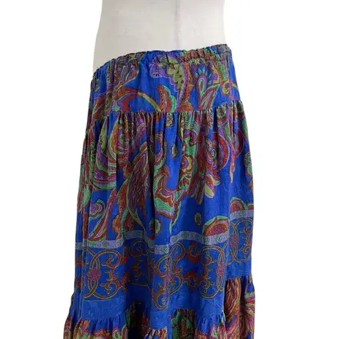 Vintage 100% Silk Colorful Paisley Floral Midi Skirt Side Slit size XL/1X
