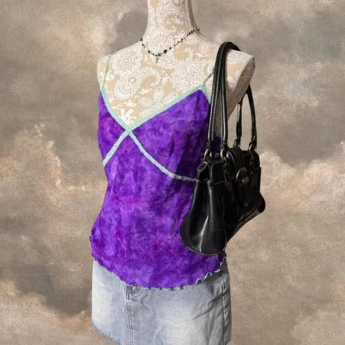 Y2K Fairycore Purple Mesh Lace Trim Cami Top | 2000s Indie Sleek Clubwear Tank Size L